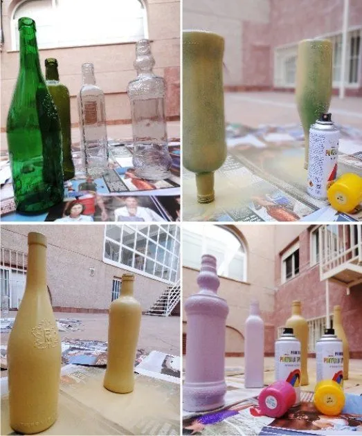 Botellas de cristal pintadas por dentro para decorar