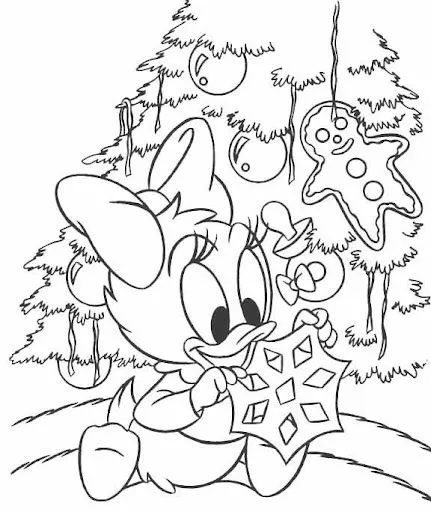 Pinto Dibujos: Baby Daisy junto al arbol de navidad para colorear