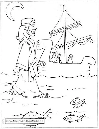 Pinto Dibujos: Jesús caminando sobre el mar para colorear