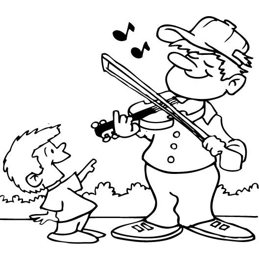 Pinto Dibujos: Papá enseñando violin a su hijo para colorear