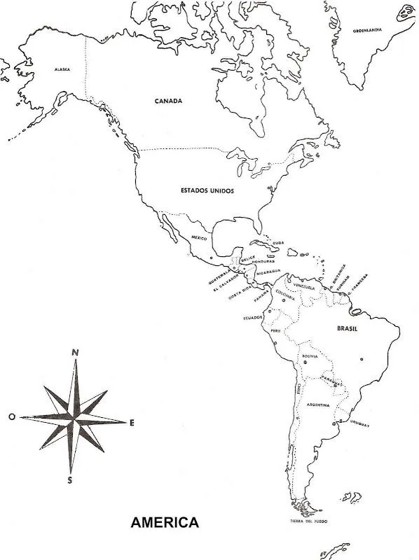 為孩子們的著色頁: Mapa de América con nombres para colorear