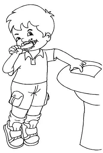 Pinto Dibujos: Niño lavándose los dientes para colorear
