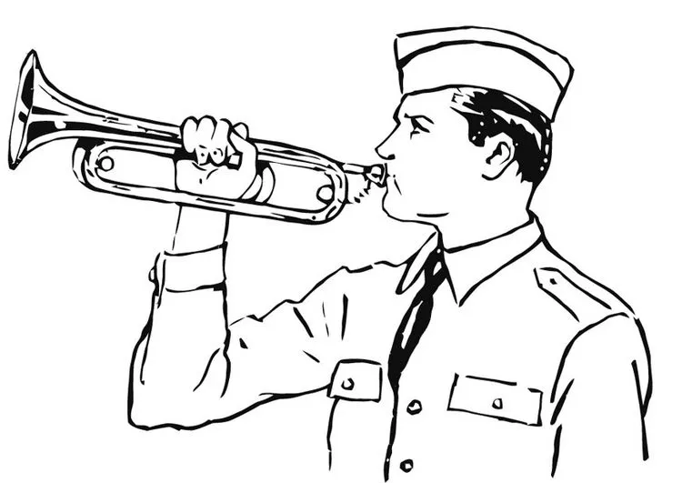 Pinto Dibujos: Soldado tocando la trompeta para colorear