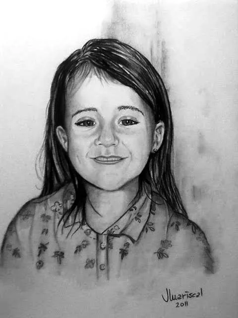Pintor Juan Mariscal. Retrato de niña 1. Carboncillo sobre cartulina. 40 x 32 cms.