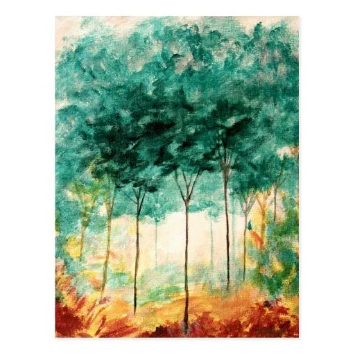 Pintura abstracta del bosque de los árboles del postal | Zazzle
