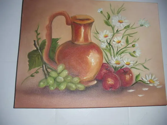 Pintura em tela Jarro com flores e fruta | Ateliê da Dinda | Elo7