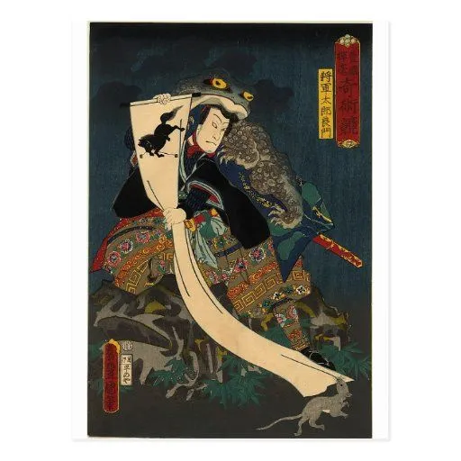 Pintura japonesa antigua, samurai con el sapo postales | Zazzle
