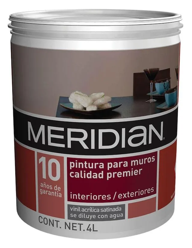 Pintura Meridian Premier calidad 10 color blanco satinado 4 L | Liverpool