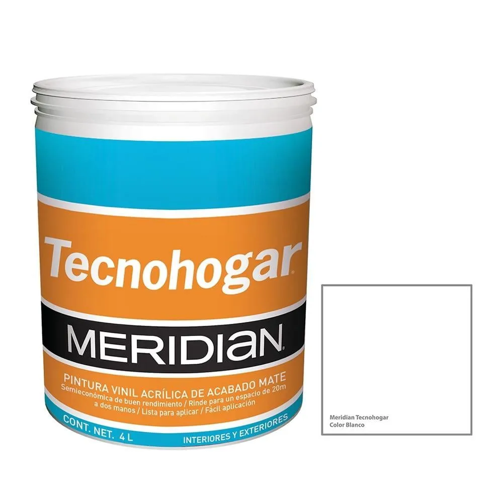 Pintura Meridian Tecnohogar Color Blanco 4 Litros | Bodega Aurrera en línea