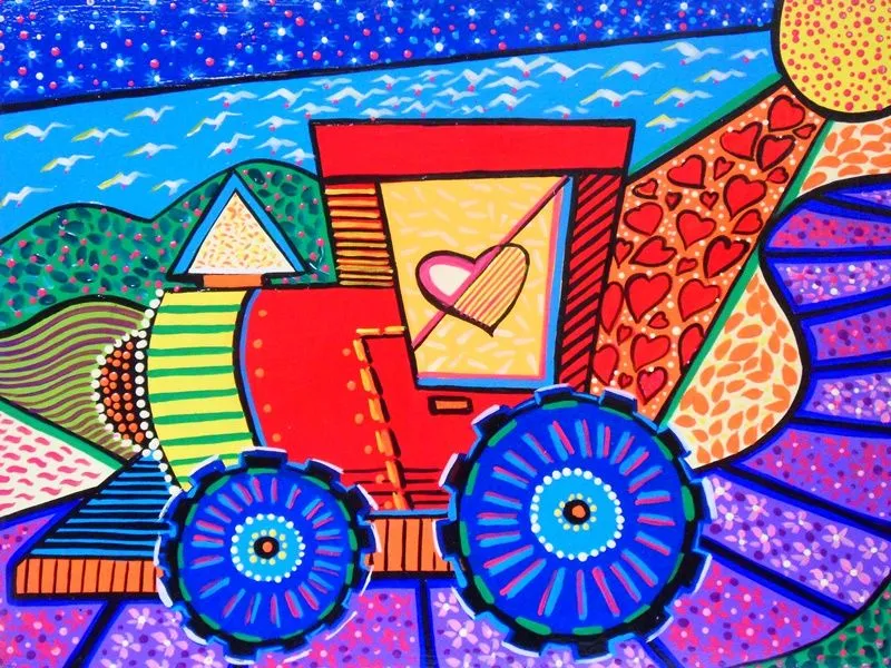 Pintura Moderna al Óleo: Pintura decorativa con carritos Pintura Moderna al Óleo: Pintura decorativa con carritos