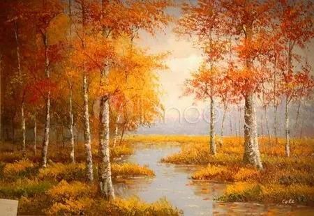 Pintura al óleo lienzo otoño árboles de pintado a mano - Milanoo.com