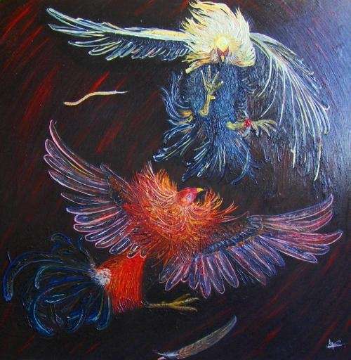 Pintura al oleo de pelea de gallos - Distrito Federal, Mexico ...