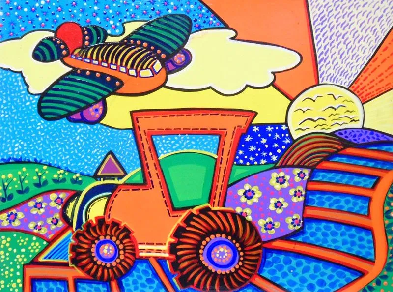 Pintura Moderna al Óleo: Pintura decorativa con carritos Pintura Moderna al Óleo: Pintura decorativa con carritos