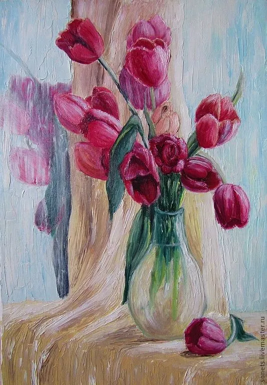 Pinturas de flores hechas a mano. Pintura al óleo "Tulipanes ...