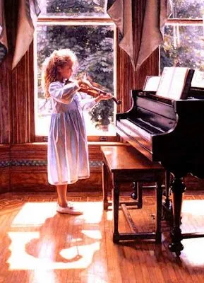 pinturas de niñas al oleo. Pintor Steve Hanks
Niña Tocando el Violín.