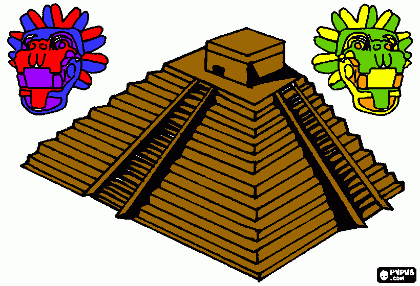 piramide azteca para colorear, piramide azteca para imprimir