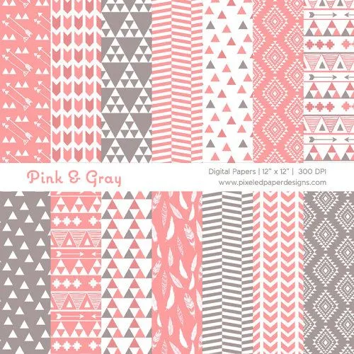 Pixeled Paper Designs - Pink Tribal Digital Paper - Aztec Inspired ...