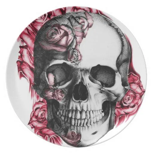 Placa color de rosa del cráneo platos para fiestas | Zazzle