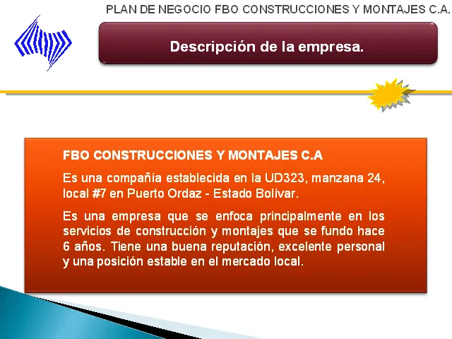 Plan de negocio: FBO construcciones y montajes C.A. (Presentación ...