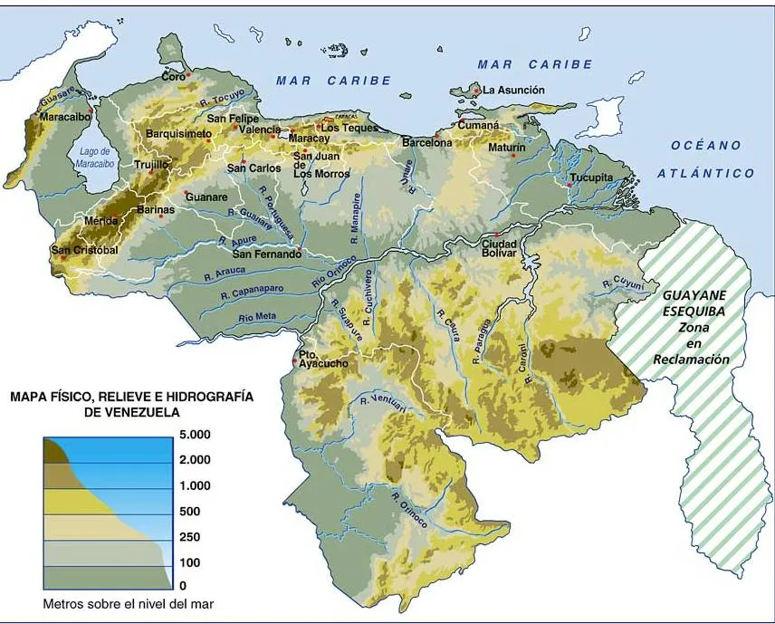 El Planeta Azul: Mapa de relieve e hidrografía de Venezuela