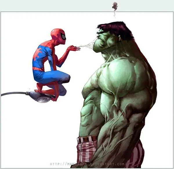 Qué estará intentando hacer el hombre araña a Hulk? ¿Maquillarlo ...
