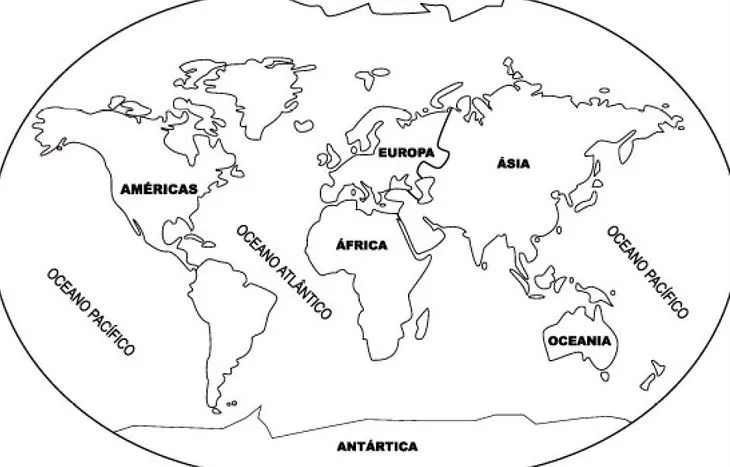 Mapa mundi con continentes y oceanos para colorear - Imagui