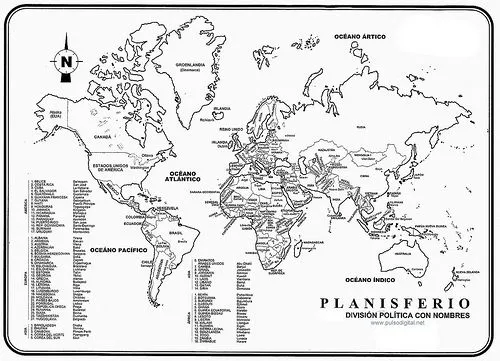 Mapas del planisferio con nombres - Imagui