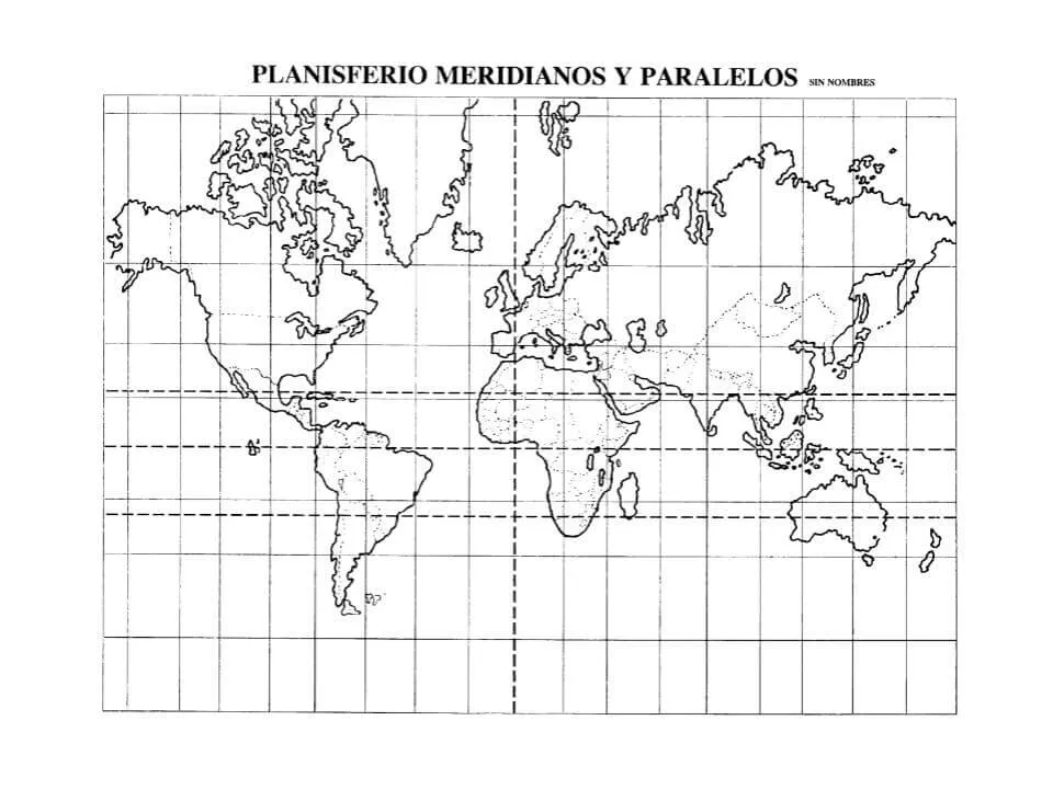 Planisferio de los meridianos y paralelos - con nombres y sin nombres
