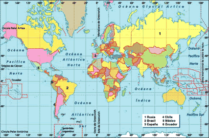 Mapa planisferio con nombres de los países - Imagui