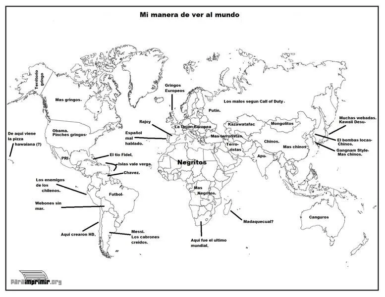 Mapa de planisferio con nombres para imprimir - Imagui