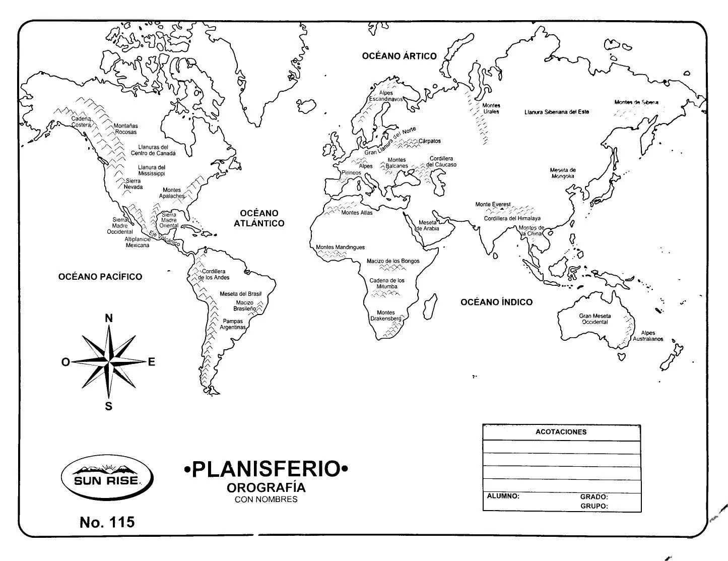 Planisferio Orografía | Mapa de geografía, Planisferio con nombres,  Mapamundi para imprimir