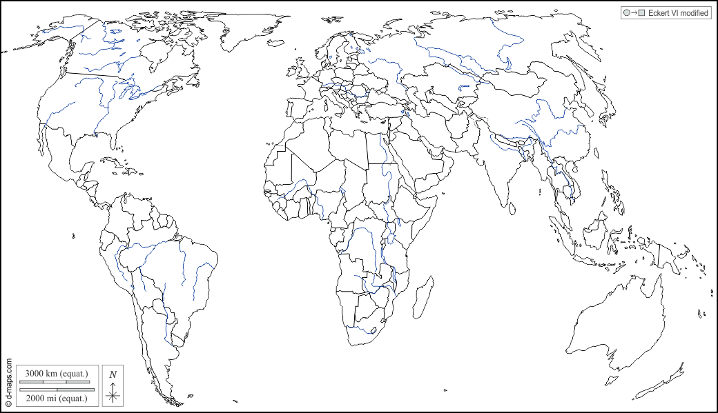 Planisfero Mondo (Europa Africa) mappa gratuita, mappa muta gratuita, cartina  muta gratuita idrografia, stati, bianco