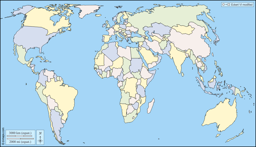 Planisfero Mondo (Europa Africa) mappa gratuita, mappa muta gratuita, cartina  muta gratuita stati, colore