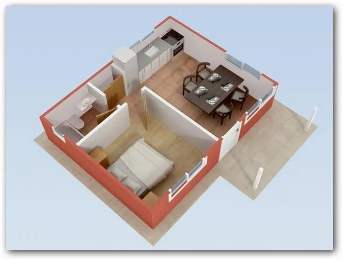 Plano de casa de 1 dormitorio | Planos de Casas