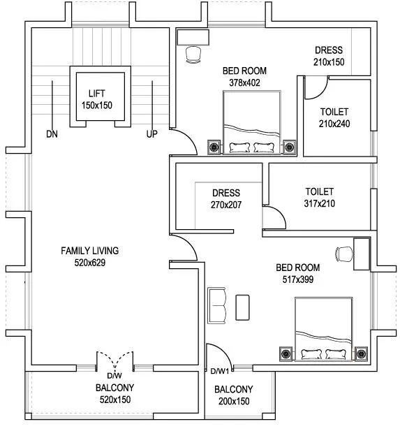 Plano de casa en 2 pisos con 2 habitaciones amplias | Planos de Casas