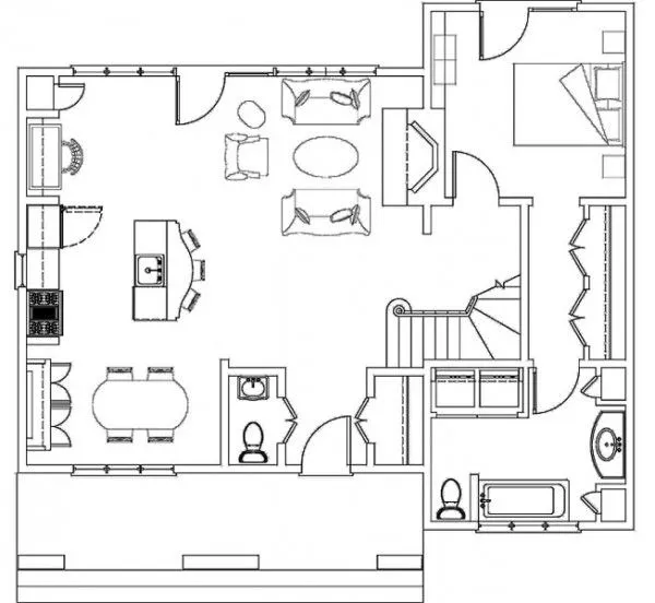 Plano de casa de dos plantas 3 dormitorios