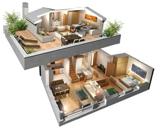 plano-3d-casa-dos-pisos.jpg (497×409) | planos y casas | Pinterest