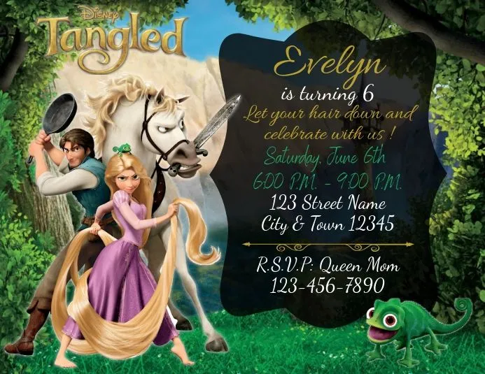 Plantilla de Invitación de Cumpleaños Enredado de Rapunzel | PosterMyWall Plantilla de Invitación de Cumpleaños Enredado de Rapunzel | PosterMyWall
