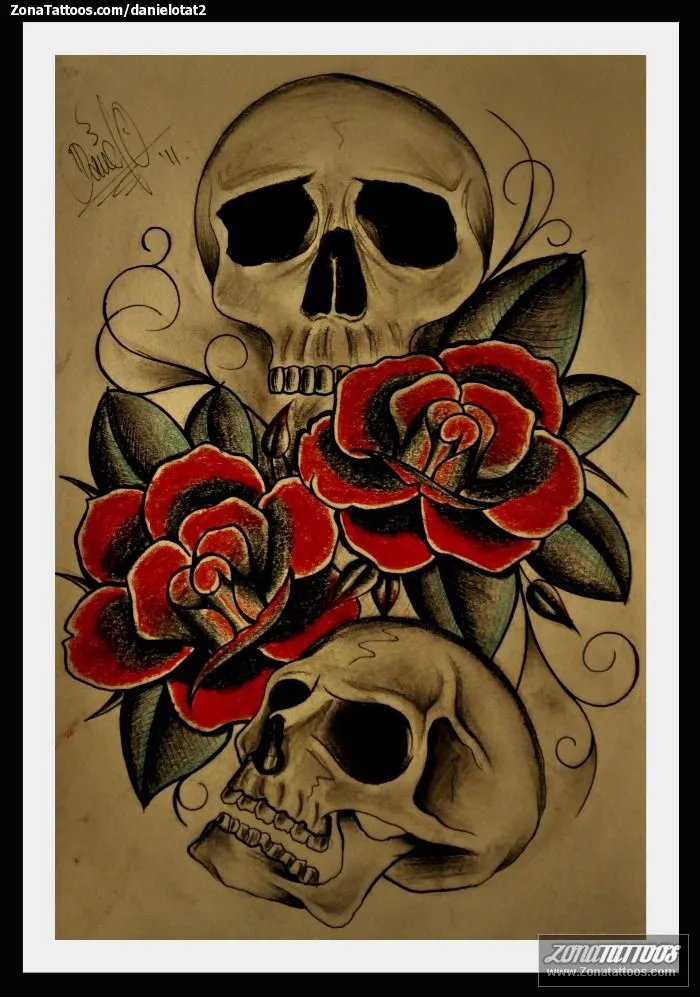 Tattoos De Calaveras Y Rosas