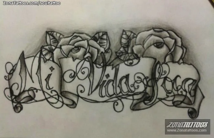 Plantilla/Diseño Tatuaje de Soultattoo - Letras Rosas Pergaminos