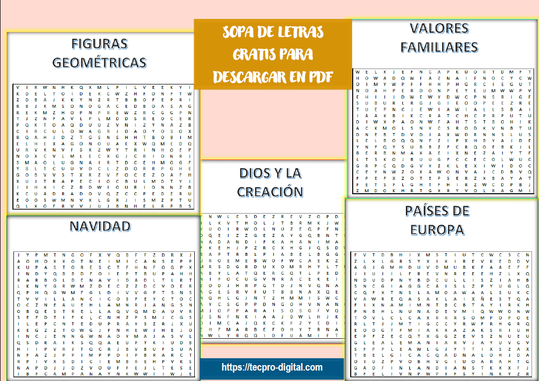 Plantillas de sopa de letras para imprimir gratis - Tecpro Digital