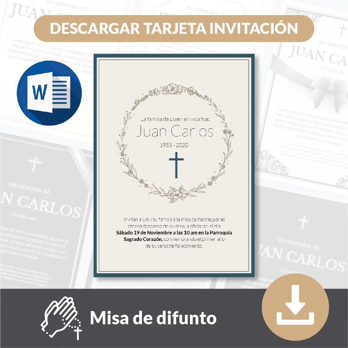 ▷ Plantillas tarjetas de invitacion para misa de difuntos para editar en  word - Misa de difunto