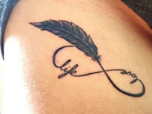 Pluma, Infinito & Frase: Life - Love | Tatuajes, Life and Love