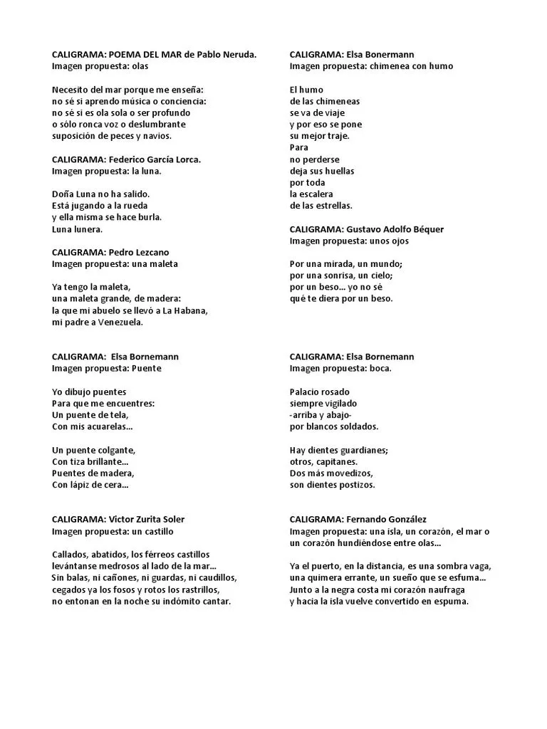 Poemas para Caligramas | PDF | Naturaleza