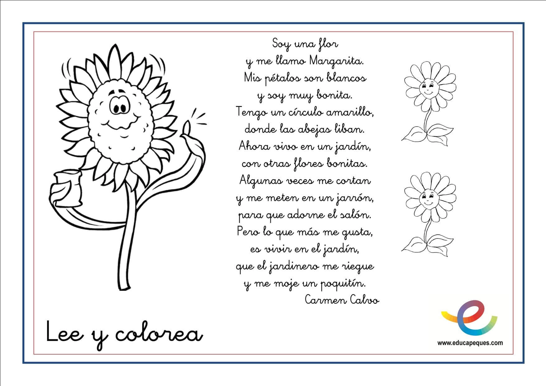 Poemas de primavera para niños y niñas. Lee y colorea