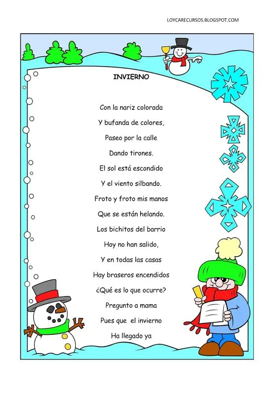 Poemas y rimas del invierno para niños | Fichas de primaria