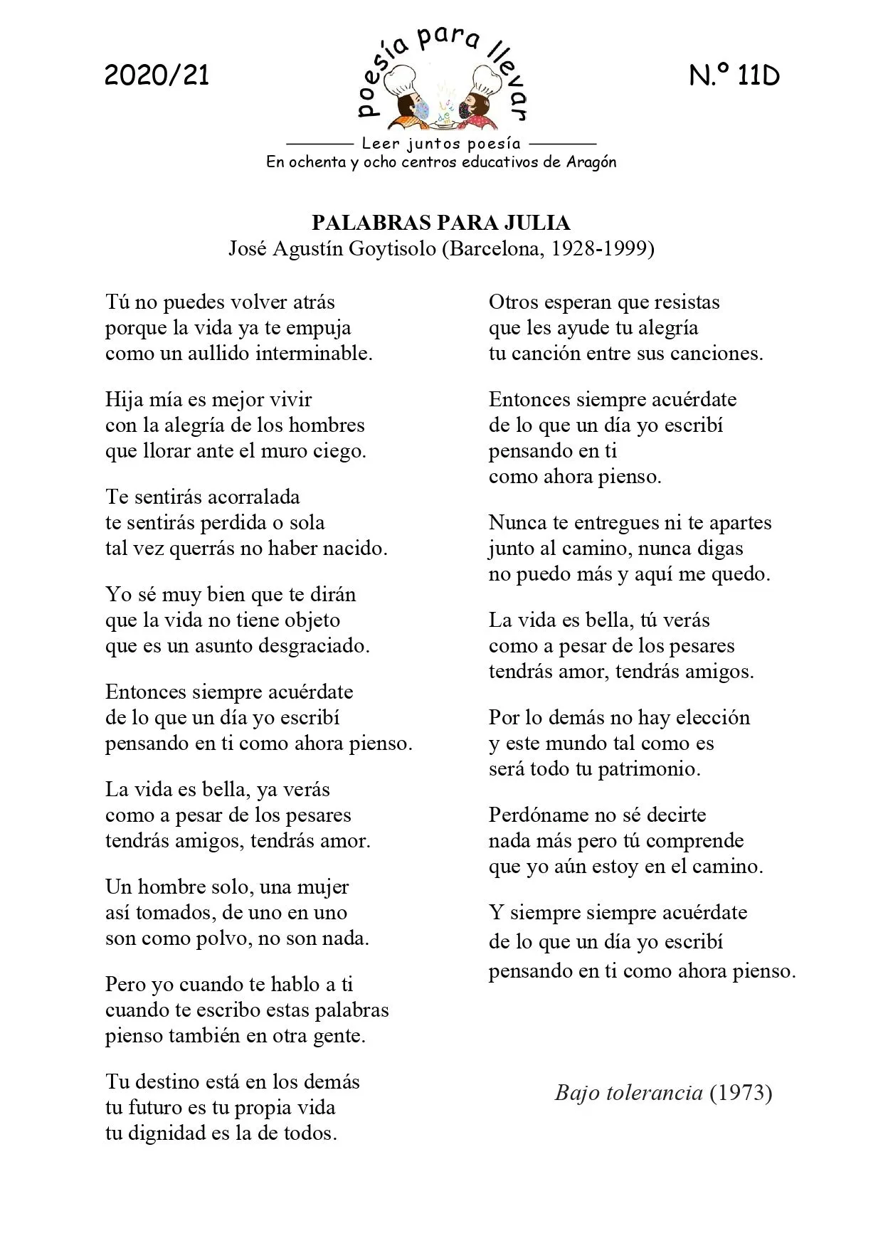 Poesía para llevar 11D – IES Goya