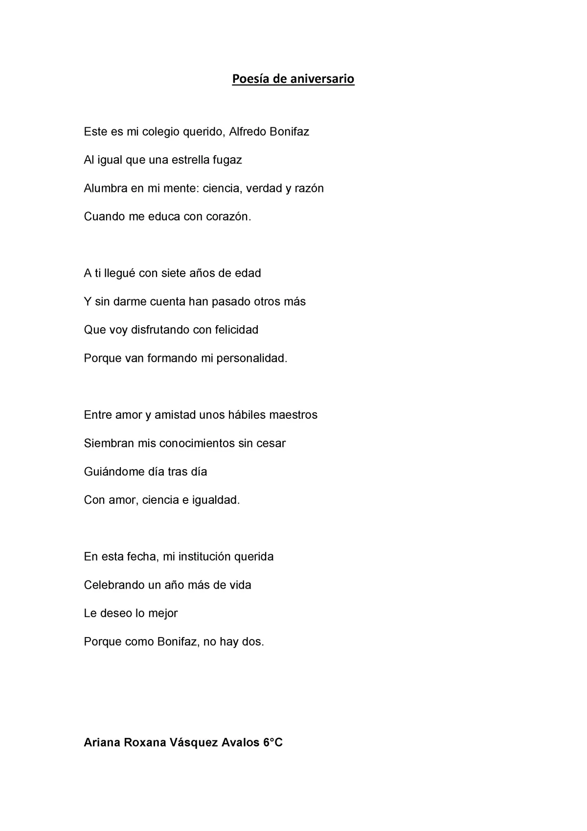 Poesía de aniversario bonifaz que contiene rimas bien hechas para redactar  - Introducción a las - Studocu