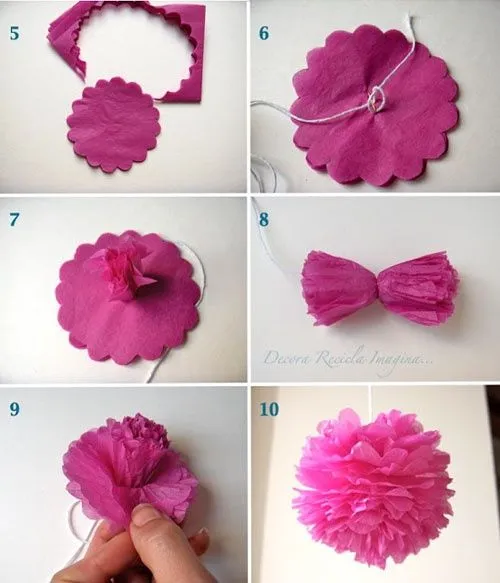 Cómo hacer un pompón con papel de seda y forma de flor #diy | DIY ...