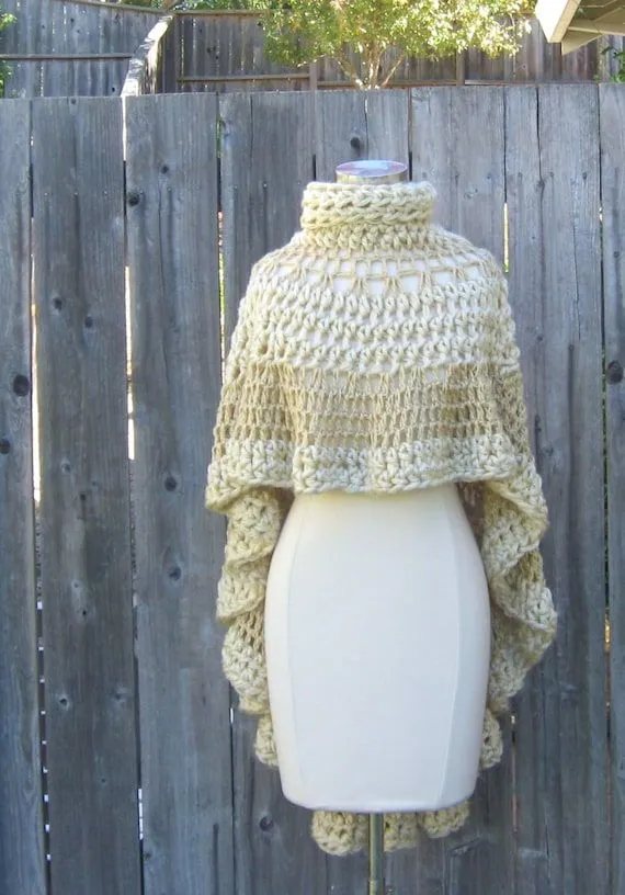 PONCHO capa BEIGE Crochet tejer chal crema cuello por marianavail